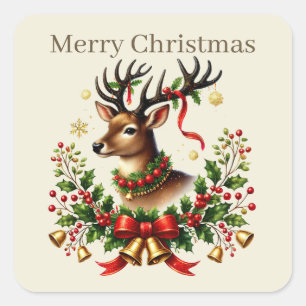 Merry Christmas Rentiere fügen Text Quadratischer Aufkleber