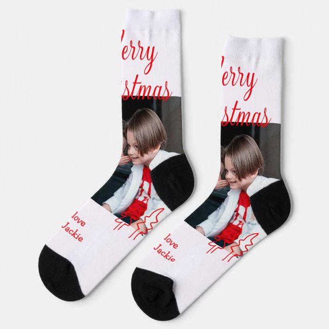 Merry Christmas retro Christmas tree kids photo na Socken (Linkes Detail)