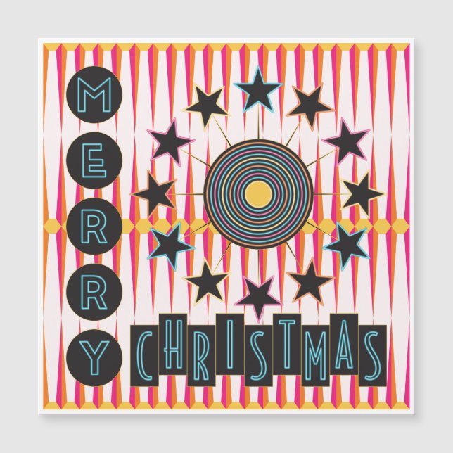 Merry Christmas Retro Magnet Card (Devant)