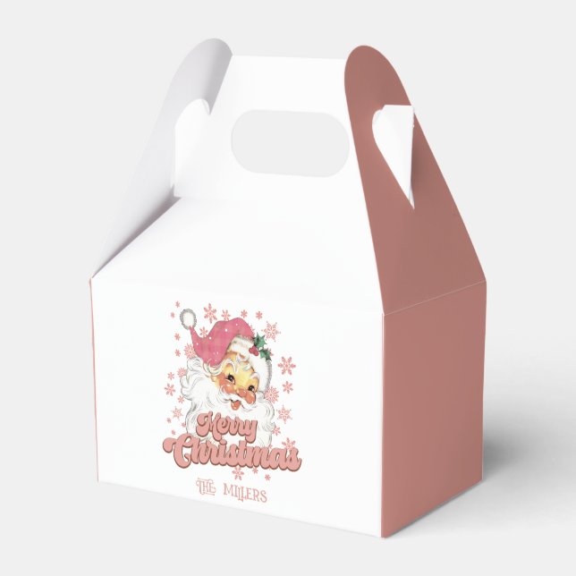 Merry Christmas Retro Typography Santa Pink Hat Geschenkschachtel (Vorderseite)