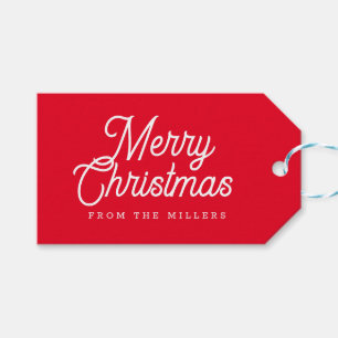 MERRY CHRISTMAS RETRO WEISSE TYPOGRAPHIE AUF RED GESCHENKANHÄNGER