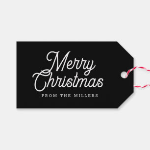 MERRY CHRISTMAS RETRO WHITE TYPOGRAPHIE AUF BLAC GESCHENKANHÄNGER