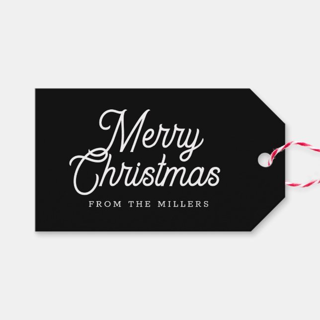 MERRY CHRISTMAS RETRO WHITE TYPOGRAPHIE AUF BLAC GESCHENKANHÄNGER (Vorderseite (Horizontal))