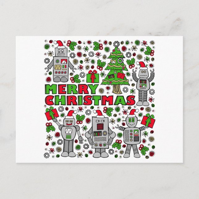 Merry Christmas Robots Feiertagspostkarte (Vorderseite)