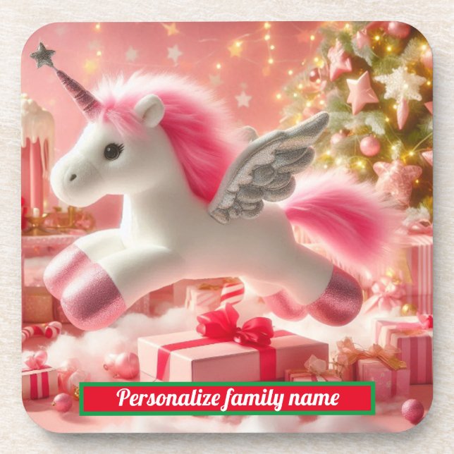 Merry Christmas rose licorne dessous de verre en p (Devant)