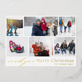 MERRY CHRISTMAS Rotes weißes Gold 12 Foto Collage Folien Feiertagskarte