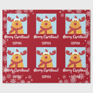 Merry Christmas Rudolph Reindeer Personalize Name Geschenkpapier