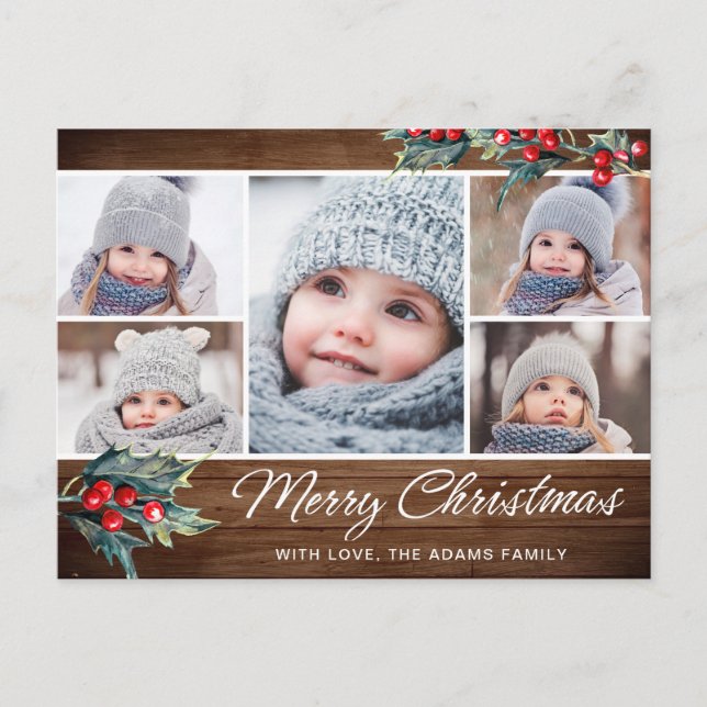 Merry Christmas Rustic 5 FOTO Leimhaftigkeit Greet Postkarte (Vorderseite)