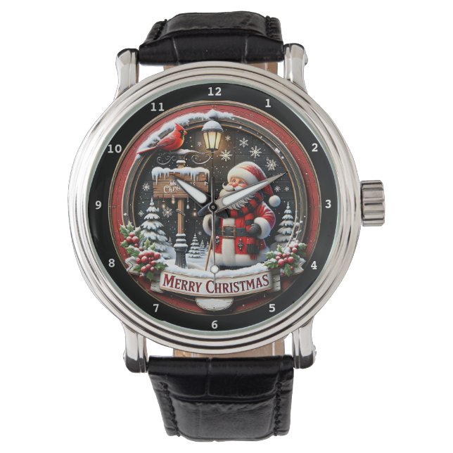 Merry Christmas Santa and Cardinal Armbanduhr (Vorderseite)