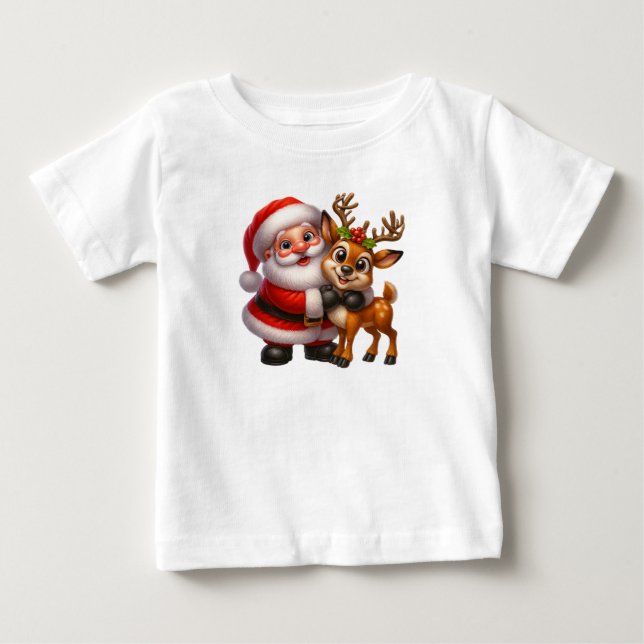 Merry Christmas Santa and Deer T-shirt (Vorderseite)