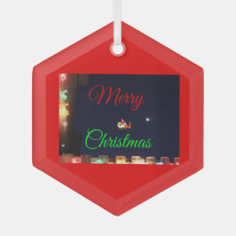 Merry Christmas Santa and Rudolph Ornament Aus Glas