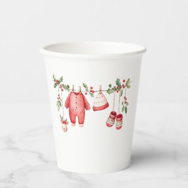 Merry Christmas Santa baby Watercolor babPaper cup Pappbecher (Vorderseite)