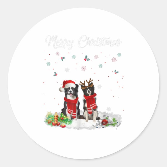 Merry Christmas Santa Border Collie Dog Runder Aufkleber (Vorderseite)