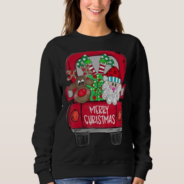 Merry Christmas  Santa Claus And Reindeer With Tru Sweatshirt (Vorderseite)