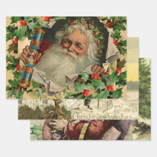 Merry Christmas Santa Claus Holly Geschenkpapier Set