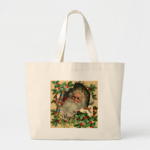 Merry Christmas Santa Claus Holly Jumbo Stoffbeutel