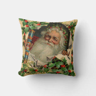 Merry Christmas Santa Claus Holly Kissen