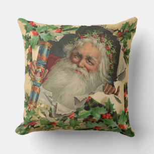 Merry Christmas Santa Claus Holly Kissen