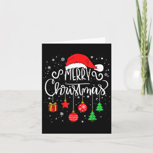 Merry Christmas Santa Hat Lights Funny Xmas Family Karte (Vorderseite)