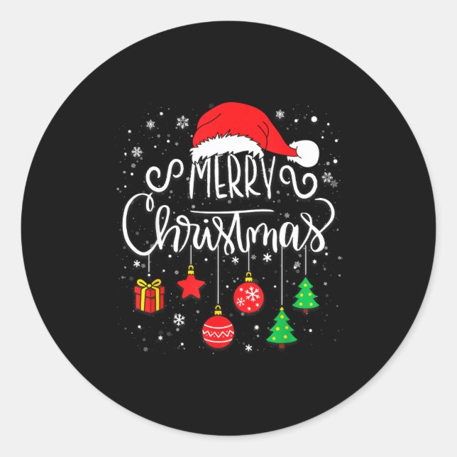 Merry Christmas Santa Hat Lights Funny Xmas Family Runder Aufkleber (Vorderseite)