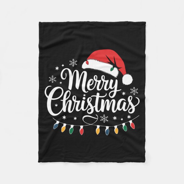 Merry Christmas Santa Hat Xmas Lights Red Family M Fleecedecke (Vorderseite)