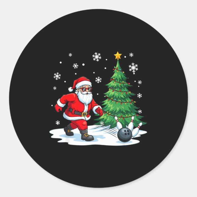 Merry Christmas Santa Playing Bowling Srt Lovers  Runder Aufkleber (Vorderseite)