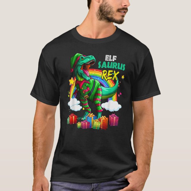 Merry Christmas Santa Rainbow Elf Saurus Rex T-Shirt (Vorderseite)