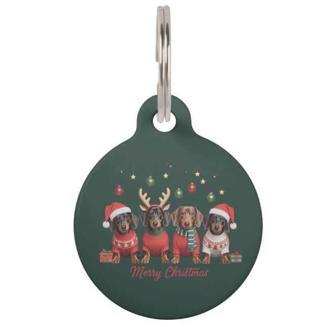 Merry Christmas Santa Reindeer Dachshund Weiner  Haustiermarke (Vorderseite)
