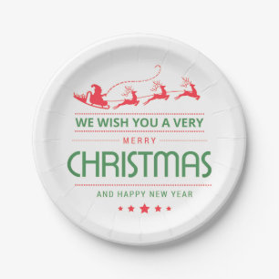 Merry Christmas Santa Reindeer Urlaub Pappteller