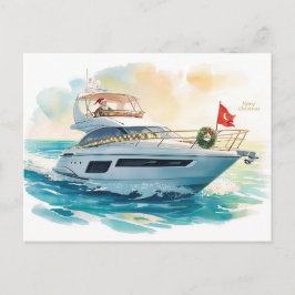 Merry Christmas Santa Sailing on a Yacht Feiertagspostkarte
