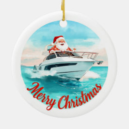 Merry Christmas Santa Sailing on a Yacht Keramik Ornament