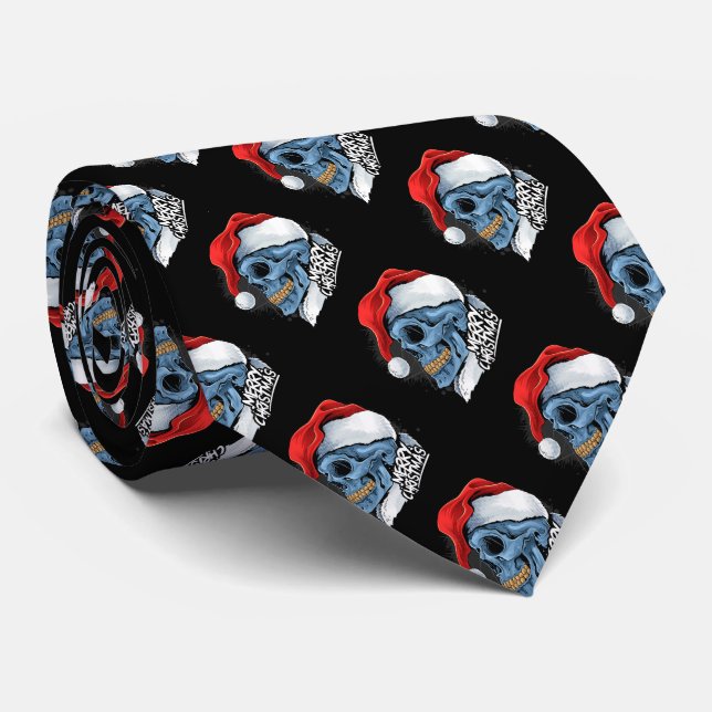 Merry Christmas Santa Skulls Krawatte (Gerollt)