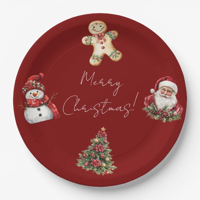 Merry Christmas Santa Tree Christmas  Pappteller (Vorderseite)