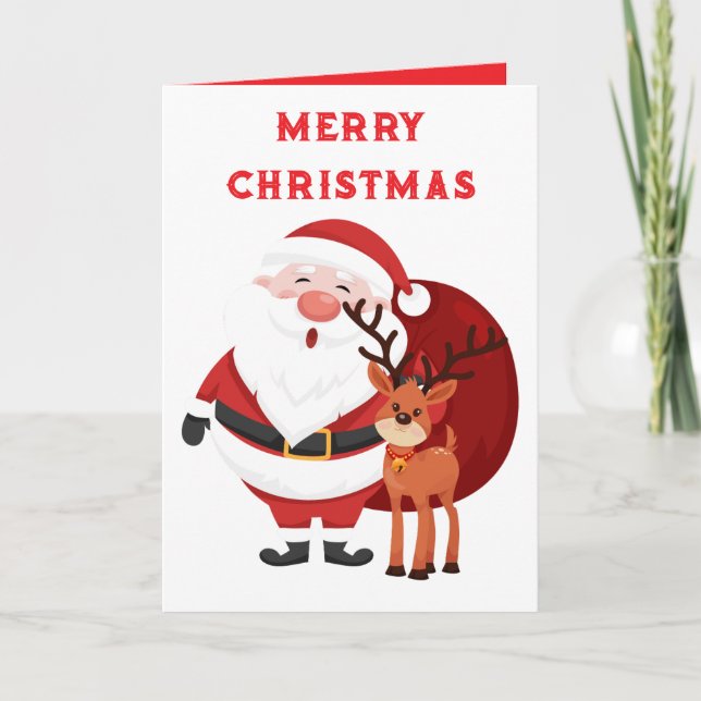 Merry CHRISTMAS SANTA UND REINDEER Karte (Vorderseite)
