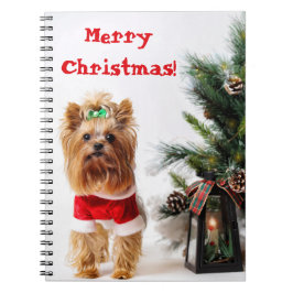 Merry Christmas Santa Yorkie with Christmas Tree Notizblock