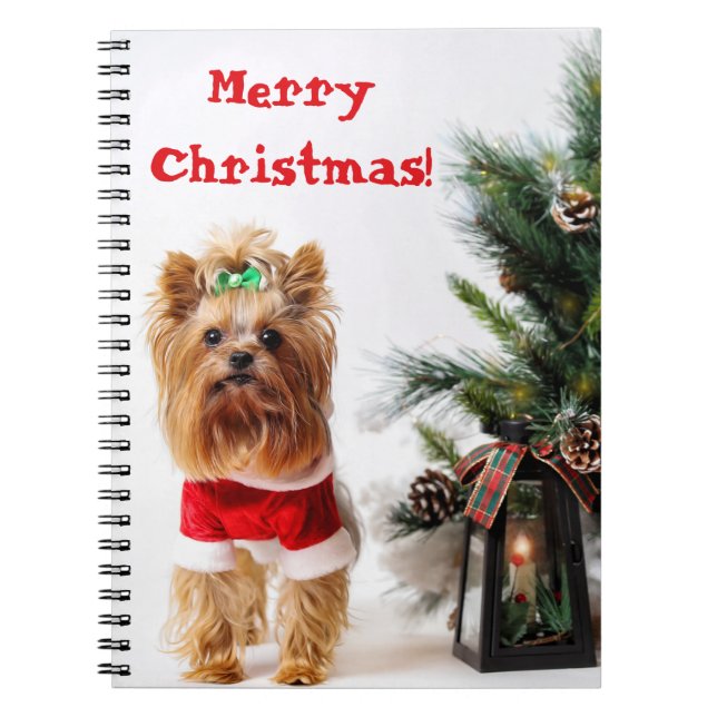 Merry Christmas Santa Yorkie with Christmas Tree Notizblock (Vorderseite)