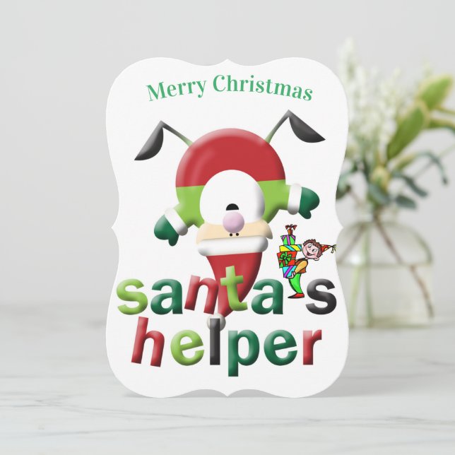 Merry Christmas Santa's Helper Flat Greeting Card Karte (Stehend Vorderseite)