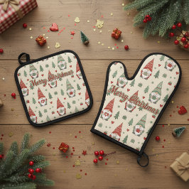 Merry Christmas Scandinavian Gnome  Ofenhandschuh & Topflappen-Set