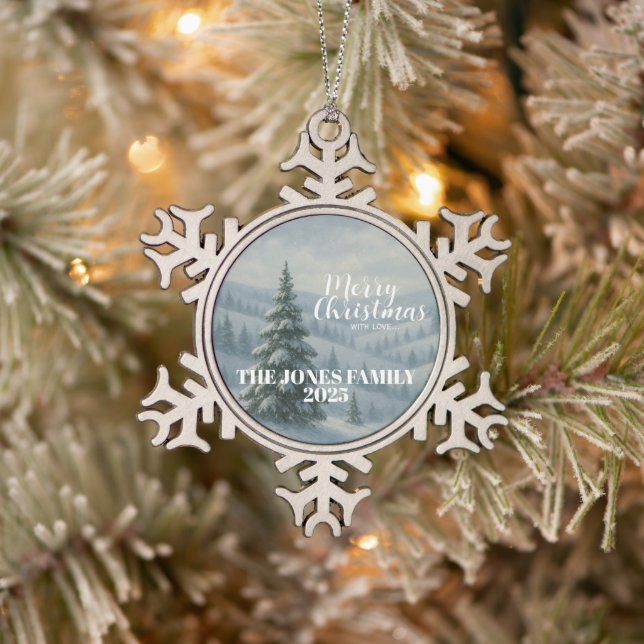 Merry Christmas  Schneeflocken Zinn-Ornament (Baum)