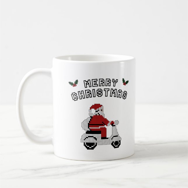 Merry Christmas Scooter Pixel Art Design Kaffeetasse (Links)