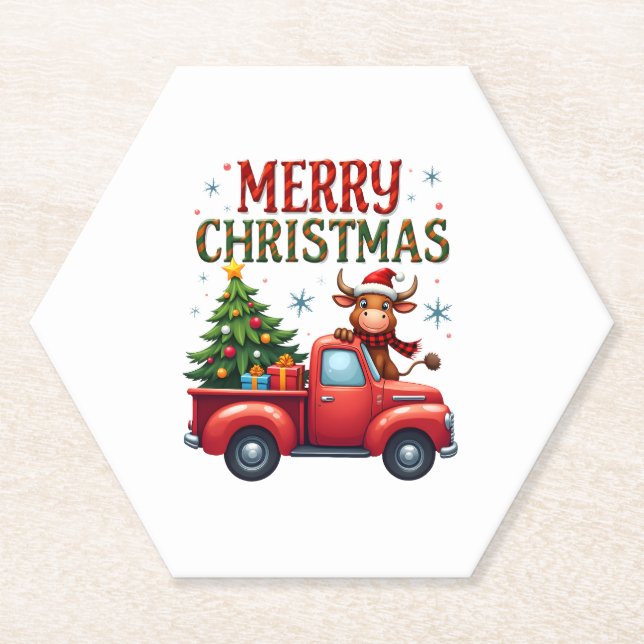 Merry Christmas Scottish Highland Cow Xmas Farm An Untersetzer (Vorderseite)