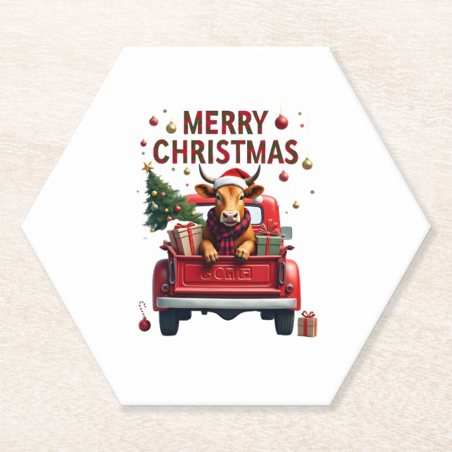 Merry Christmas Scottish Highland Cow Xmas Farm An Untersetzer (Vorderseite)