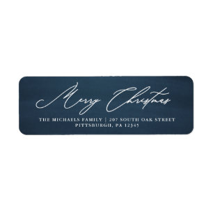 Merry Christmas Script Blue Rücksendeadresse Label