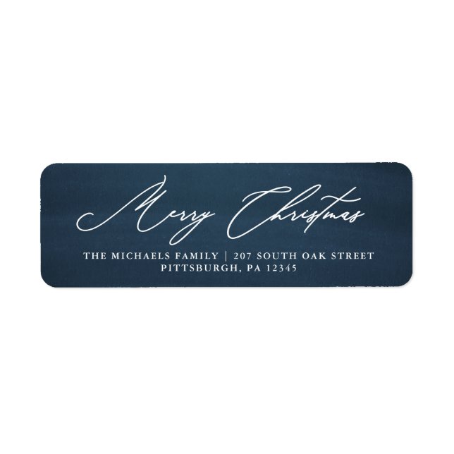 Merry Christmas Script Blue Rücksendeadresse Label (Vorne)