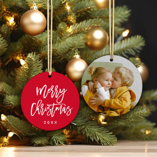 Merry Christmas Script Custom Color Acrylic Foto Ornament