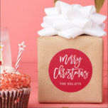 Merry Christmas Script Custom Color Personalisiert Runder Aufkleber<br><div class="desc">Verwenden Sie das Vorlagenformular,  um Ihre Personalisierung hinzuzufügen. Wählen Sie die Option "Weiter anpassen",  um die Hintergrundfarbe und/oder den Schriftart zu ändern.</div>