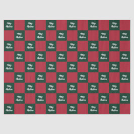 Merry Christmas Script Green and Red Checkerboard Seidenpapier