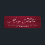 Merry Christmas Script Red Return Address Label<br><div class="desc">Stilvolle Maroon Red und White Frory Weihnachtskalligrafie Rücksendeadresse Label.</div>