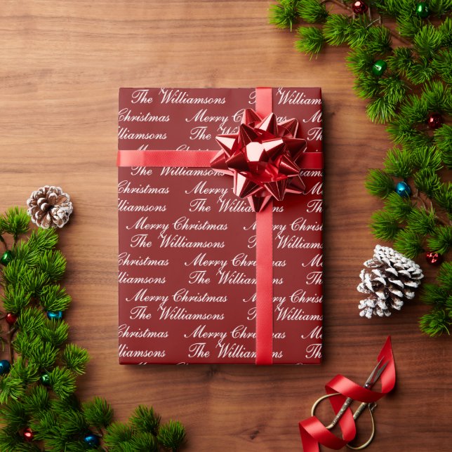 Merry Christmas Script with Custom Name Geschenkpapier (Feiertagsgeschenk)