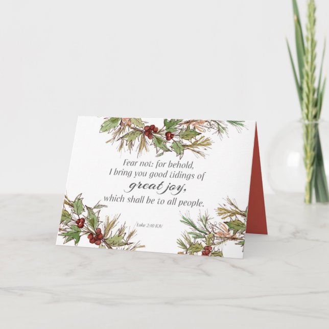 Merry Christmas Scripture Luke Holly Botanical Karte (Vorderseite)